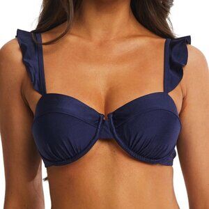 NWT Time and Tru Women's Navy Ruffle Underwire Bikini Top, size L (12-14)